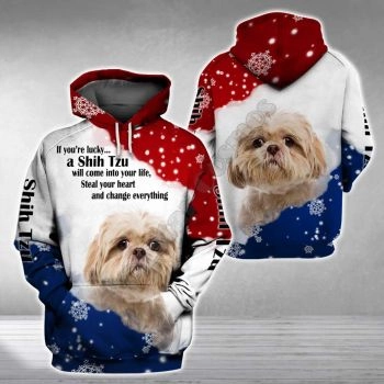 Precious White Red Dog Pattern Animals Hoodie