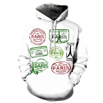 Paris Stamp 3D Hoodie Sweatshirt Pullover