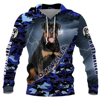 Vintage  And Loose Blue Dog Pattern Animals Hoodie