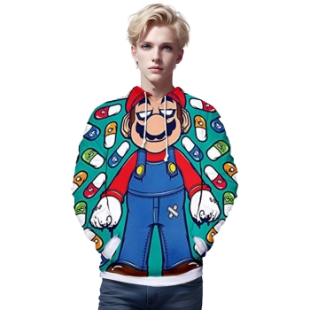Mario Hoodie &#8211; 3D Full Print Doctor Mario Pills Drawstring Hooded Pullover Sweatshirt
