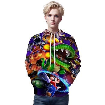 Mario Hoodie &#8211; Colorful Character 3D Full Print Drawstring Hooded Pullover Sweatshirt