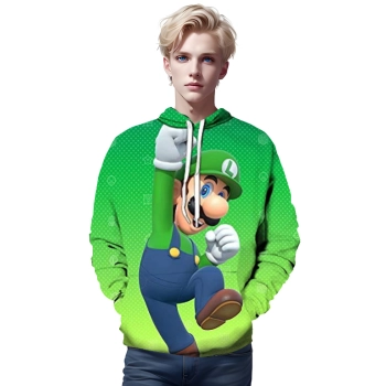 Mario Hoodie &#8211; Luigi Mario Green 3D Full Print Drawstring Hooded Pullover Sweatshirt
