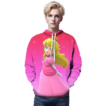 Mario Hoodie &#8211; Peach Pink 3D Full Print Drawstring Hooded Pullover Sweatshirt