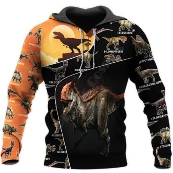 Vintage  Black Orange Dinosaurs Pattern Animals Hoodie