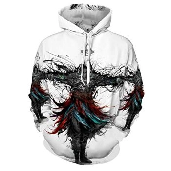Assassins Creed Hoodies &#8211; 3D Print White Drawstring Pullover Sweatshirt