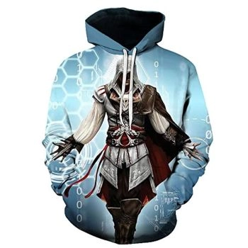 Assassins Creed Hoodies &#8211; Assassin Light Blue Ezio Hoodie Assassin&#8217;s Creed Hoodie Drawstring Pullover Sweatshirt