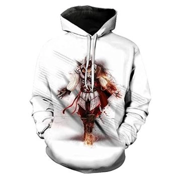 Assassins Creed Hoodies &#8211; Assassin&#8217;s Creed Ezio White Hoodie Drawstring Pullover Sweatshirt