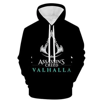 Assassins Creed Hoodies &#8211; Assassin&#8217;s Creed Valhalla Black Drawstring Pullover Sweatshirt