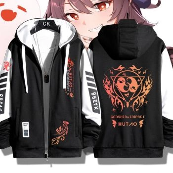 Unique Genshin Impact Hutao Game Zip-Up Black Hoodie 