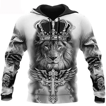 Loose Grey Lion Pattern Chainsaw Hunting  Hoodie