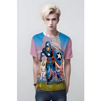 Flesh Pink Captain America Graffiti Style Shirt - Express Yourself with Urban Heroism
