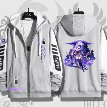 Durable Grey Genshin Impact Raiden Shogun Anime Zip-Up Hoodie