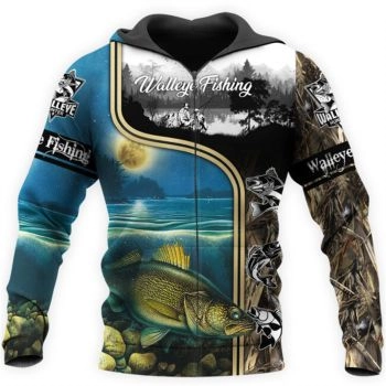 Fashion And Gorgeous Black Blue Fish Pattern Animals Zip-Up Hoodie