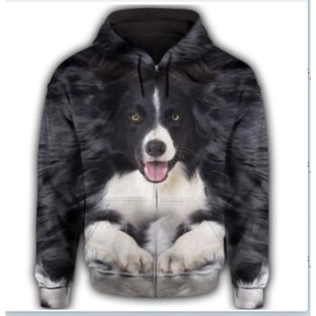  Fashion And Gorgeous Black Dog Pattern Animals Zip-Up Hoodie