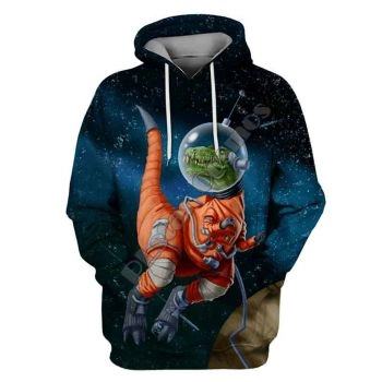 Loose Blue Dinosaurs Pattern Astronauts Hoodie