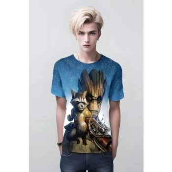 Groot and Rocket Raccoon T-Shirt: The Blue Buddies from Guardians of the Galaxy