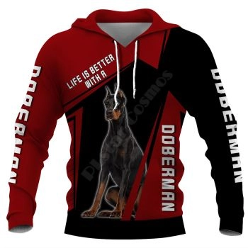 Popular And Vintage Red Black Dog Pattern Animals Hoodie