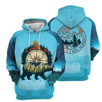  Fashion And Gorgeous Blue Bear Pattern Animals Hoodie