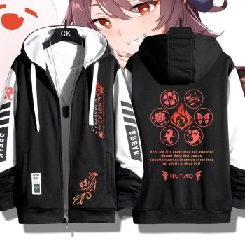 Durable Genshin Impact Hutao Game Zip-Up Hoodie 