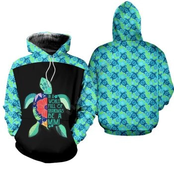 Oversize Blue Black Turtles Pattern Animals Hoodie