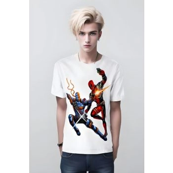 White Showdown: Deadpool vs Deathstroke, An Epic Duel T-Shirt for DC and Marvel Fans