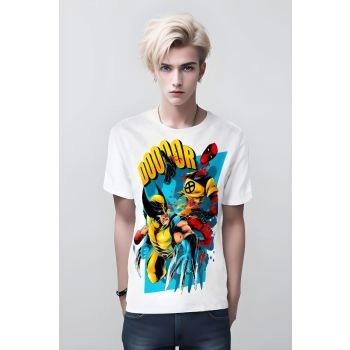 Pop Art Showdown - Wolverine Vs Deadpool Bright White Shirt