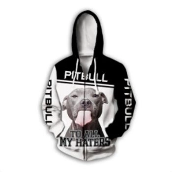 Loose Black White Dog Pattern Animals Zip-Up Hoodie