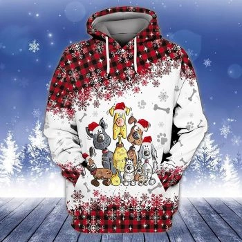 Christmas Dogs Lover White and Red Hoodie