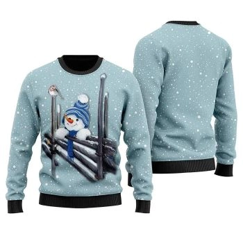 Christmas Snowman Wooden Fences Merry and Bright Sweater