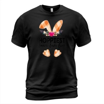 Hoppiest Lunch Lady Ever Leopard Women Girl Easter Day Bunny T Shirt