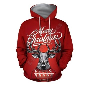 Oversize Red Deer Pattern Christmas Hoodie
