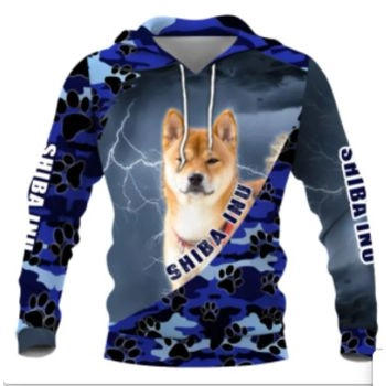 Street Blue Dog Pattern Animals Hoodie