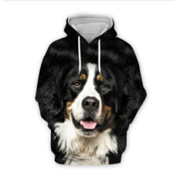 Oversize Black Dog Pattern Animals Hoodie