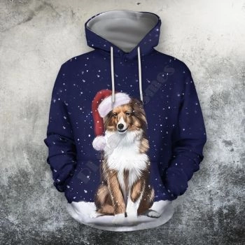 Pretty And Vintage  Blue Dog Pattern Christmas Hoodie