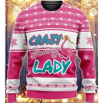 Crazy Flamingo Lady Ugly Knitted Sweater
