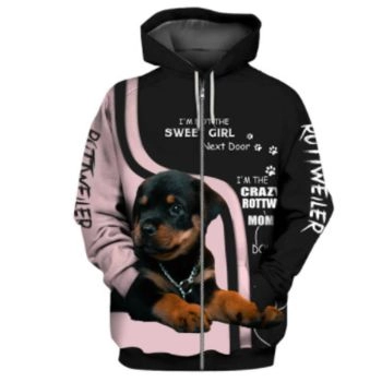  Loose And Gorgeous Pink Black Dog Pattern Animals Zip-Up Hoodie