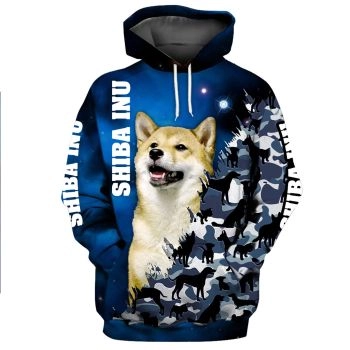 Cute Blue Dog Pattern Animals Hoodie