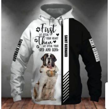 Loose And Fashion Black White Dog Pattern Animals Hoodie