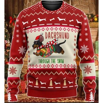 Dachshund Through The Snow Christmas KNITTED Sweater