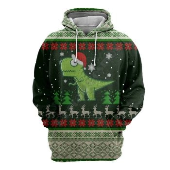  Classical  Green Dinosaurs Pattern Christmas Hoodie