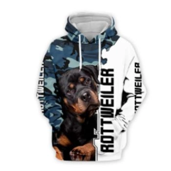 Loose Blue White Dog Pattern Animals Hoodie