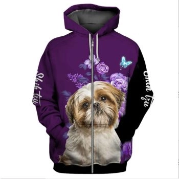 Classical  Purple Dog Pattern Animals Zip-Up Hoodie