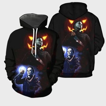  Fashion And Gorgeous Black Horror Characters Knives Pattern Halloween Hoodie