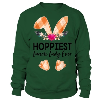 Hoppiest Lunch Lady Ever Leopard Women Girls Easter Day Bunny Sweatshirt