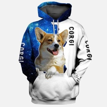 Classical  Blue White Dog Pattern Animals Hoodie