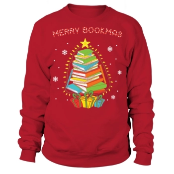 Merry Bookmas Books Pine Tree Christmas Sweatshirt