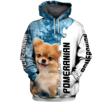 Vintage  Blue White Dog Pattern Animals Hoodie