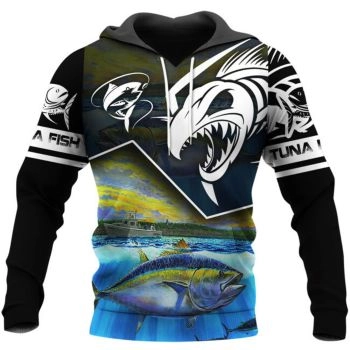 Precious And Gorgeous Black Blue Fish Pattern Animals Hoodie
