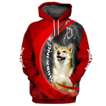 Loose And Fashion Red Dog Pattern Animals Hoodie