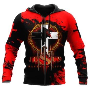 Generous And Beautiful Red Crosses Pattern Jesus Hoodie